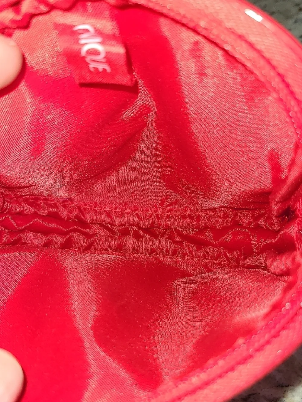 Clinique Shiny Red Apple Cosmetic Pouch with Green Leaf Tag